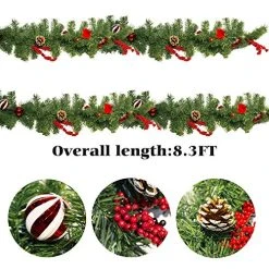 FUNPENY 9 FT Artificial Christmas Garland, Pre-Lit 50 LED Battery Operated Lighted Xmas Garland With 8 Modes For Indoor Holiday Door Home Decorations (Red) -Funpeny Shop 61KrVm7bMlL