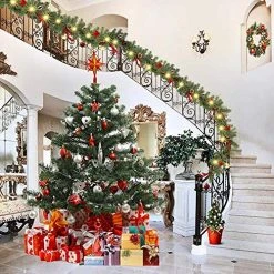 FUNPENY 9 FT Artificial Christmas Garland, Pre-Lit 50 LED Battery Operated Lighted Xmas Garland With 8 Modes For Indoor Holiday Door Home Decorations (Red) -Funpeny Shop 61M6JCaWXhL