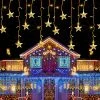 FUNPENY Icicle Lights With Star, Outdoor Dripping Christmas Light With Star, 360 LED 8 Modes Clear Wire Curtain Lights 60 Drops, Indoor Xmas Holiday Wedding Party Decoration, Warm White