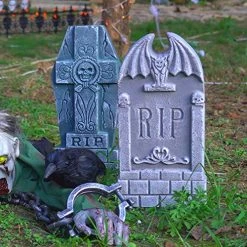Funpeny Halloween Foam RIP Tombstones, 5 Pack 17" Headstone Decorations For Halloween Graveyard, Yard, Garden, Tombstone Decorations Outdoor -Funpeny Shop 61MmRXyXckL