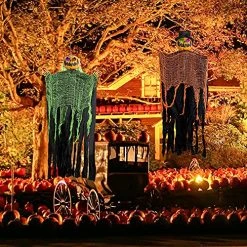 FUNPENY 2 Pack 5.2' Hanging Ghost Pumpkin With Bendable Arms, Halloween Skeleton Pumpkin Decorations With Color Changing Lighted Eyes For Halloween Party Lawn Outdoor Indoor Decor -Funpeny Shop 61OtdaIbLlL