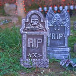 Funpeny Halloween Foam RIP Tombstones, 5 Pack 17" Headstone Decorations For Halloween Graveyard, Yard, Garden, Tombstone Decorations Outdoor -Funpeny Shop 61PyDs6qPLL