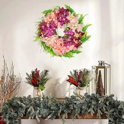FUNPENY 16 Inch 40LED Pre-lit Pink Hydrangea Wreath With Lights, Artificial Spring Summer Wreath Decorations For Front Door, Windows, Bedroom, Living Room Kitchen, Fireplace Decor -Funpeny Shop 61SXs8ksmyL