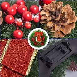 FUNPENY Pre-lit Artificial Christmas Wreath, 40 LED 16 Inch Spruce Berries Pine Cone Garland With Red Bows Artificial Holly Leaves Xmas Wreath With Hanger For Home Party Indoor And Outdoor Use 9 FUNPENY Pre-lit Artificial Christmas Wreath, 40 LED 16 Inch Spruce Berries Pine Cone Garland With Red Bows Artificial Holly Leaves Xmas Wreath With Hanger For Home Party Indoor And Outdoor Use -Funpeny Shop 61XuaYXo5jL