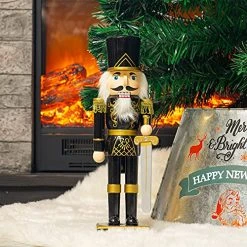 FUNPENY 14" Christmas Decorative Nutcracker Figures, Wooden Black Soldier In Black Uniform Hold Sword, Festive Collectible Nutcracker Gift For Indoor Winter Table Desktop Fireplace Decorations 20 FUNPENY 14" Christmas Decorative Nutcracker Figures, Wooden Black Soldier In Black Uniform Hold Sword, Festive Collectible Nutcracker Gift For Indoor Winter Table Desktop Fireplace Decorations -Funpeny Shop 61Y nXmBiUL