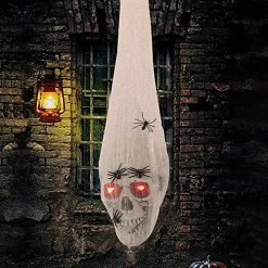 FUNPENY Halloween Decorations Hanging Skull Head With Spider Webs, Light Up Halloween Decor For Outdoor Outside Garden Yard Party Supplies -Funpeny Shop 61a5zXwOxZL