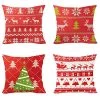 FUNPENY Christmas Pillow Covers, Set Of 4 Red Weave Christmas Pillow Covers 18 X 18 Inch Santa Claus, Deer, Christmas Tree Covers For Christmas