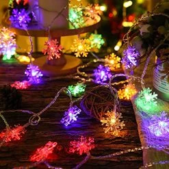 FUNPENY 50 LED Christmas Snowflake String Lights, Snow Christmas Decorations Light With 8 Modes, Battery Operated Christmas Fairy Light With Remote For Xmas Party Decor Indoor Outdoor (Multi-Colored) -Funpeny Shop 61aakQgrrfL