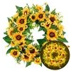 FUNPENY 18 Inch 40LED Pre-lit Sunflower Wreath With Lights, Artificial Spring Summer Wreath Decorations For Front Door, Windows, Bedroom, Living Room Kitchen, Fireplace Decor