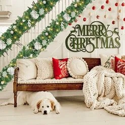 FUNPENY 9 FT Artificial Christmas Garland, Pre-Lit 50 LED Battery Operated Lighted Silver Berries Snowflake Xmas Garland With 8 Modes For Indoor Holiday Door Home Decorations -Funpeny Shop 61esm0sWDmL