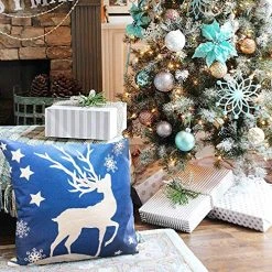FUNPENY Christmas Pillow Covers, Set Of 4 Blue Christmas Pillow Covers 18 X 18 Inch Snow, Santa Claus, Deer, Christmas Tree Covers For Christmas -Funpeny Shop 61i2TT60 UL