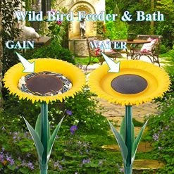 FUNPENY Sunflower Bird Feeder For Outdoor, Small Bird Bath With Flower Shape, Bird Feed Tray With Stake For Garden Decor, Gift For Wild Bird Watcher, Kids And Bird Lover -Funpeny Shop 61iS3d EzXL