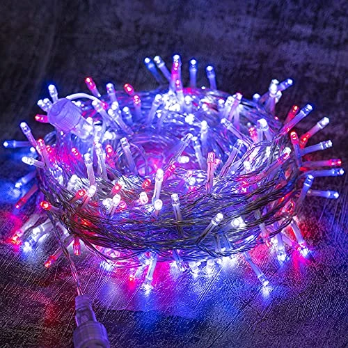 FUNPENY 300 LED Indoor String Lights, 100 FT Plug In Waterproof String Lights With 8 Modes For Halloween Thanksgiving Christmas Garden Decoration, Indoor And Outdoor Decoration (Blue, Red And White) 2 FUNPENY 300 LED Indoor String Lights, 100 FT Plug In Waterproof String Lights With 8 Modes For Halloween Thanksgiving Christmas Garden Decoration, Indoor And Outdoor Decoration (Blue, Red And White) - Image 2