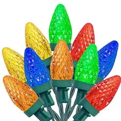 FUNPENY 50 LED C7 Christmas Lights Outdoor, 24.5 FT Extendable Waterproof Fairy String Light Green Wire For Xmas Indoor Patio Tree Party Holidy Wedding House Decorations (Multi-Colored)