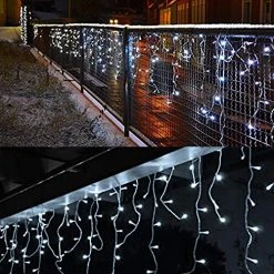 FUNPENY Christmas Icicle Lights Outdoor, 360 LED 29.5 FT Clear Wire Christmas Lights 8 Modes, Curtain Fairy String Lights With 60 Drops For Xmas Wedding Party Tree Holiday Decoration, White -Funpeny Shop 61npwtT7nML