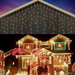 FUNPENY Christmas Icicle Lights Outdoor, 360 LED 29.5 FT Clear Wire Christmas Lights 8 Modes, Curtain Fairy String Lights With 60 Drops For Xmas Wedding Party Tree Holiday Decoration, White -Funpeny Shop 61xDtdboAnL. AC 7