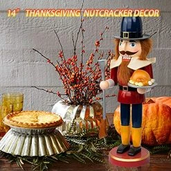 FUNPENY 14 Inch Halloween Fall Decorations, Wooden Soldier Nutcracker Figures Hold Turkey, Collectible Ornament For Table Desktop Fireplace Fall Home Thanksgiving Christmas Decor -Funpeny Shop 61xLxscNvDL