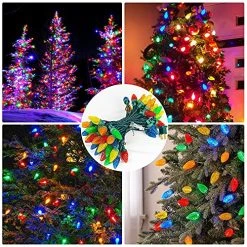 FUNPENY 50 LED C7 Christmas Lights Outdoor, 24.5 FT Extendable Waterproof Fairy String Light Green Wire For Xmas Indoor Patio Tree Party Holidy Wedding House Decorations (Multi-Colored) -Funpeny Shop 61yajlusXJL